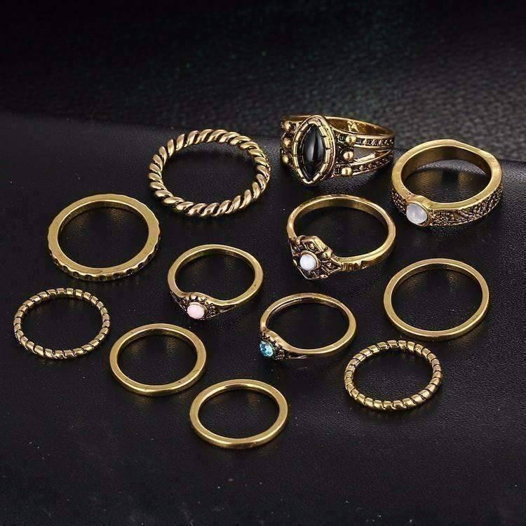 Feshionn IOBI Rings Desert Sky Boho Midi-Knuckle Rings Set of 12 - Silver or Gold
