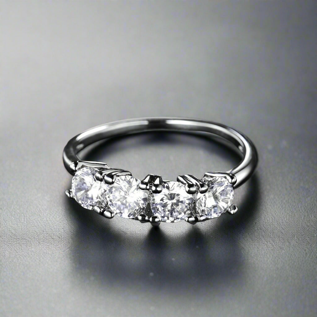 Feshionn IOBI Rings Devotion Four Stone 1ct CZ Anniversary Band Ring