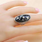 Feshionn IOBI Rings Elongated Abalone Cabochon Heart Cut-Out Silver Ring