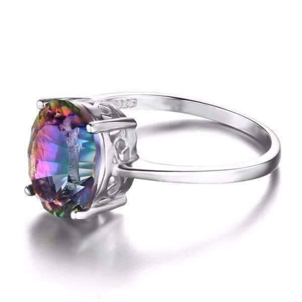 Feshionn IOBI Rings Genuine Rainbow Fire Mystic Topaz Oval Cut 3.4CT IOBI Precious Gems Ring
