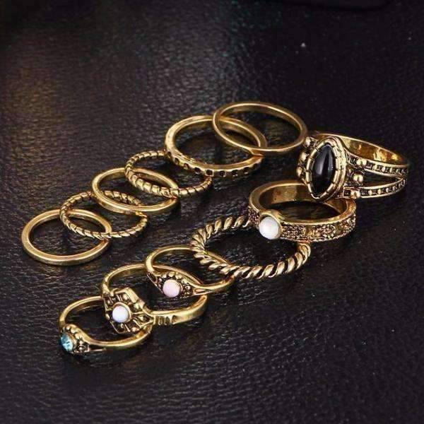 Feshionn IOBI Rings Gold Tone Desert Sky Boho Midi-Knuckle Rings Set of 12 - Silver or Gold