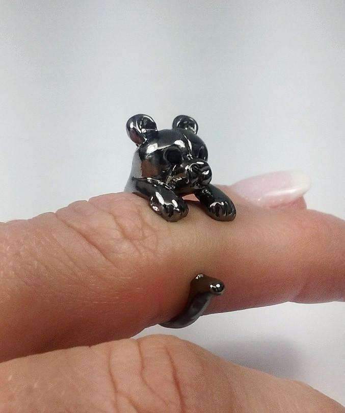 Feshionn IOBI Rings Gun Metal Teddy Bear Adjustable Animal Wrap Ring