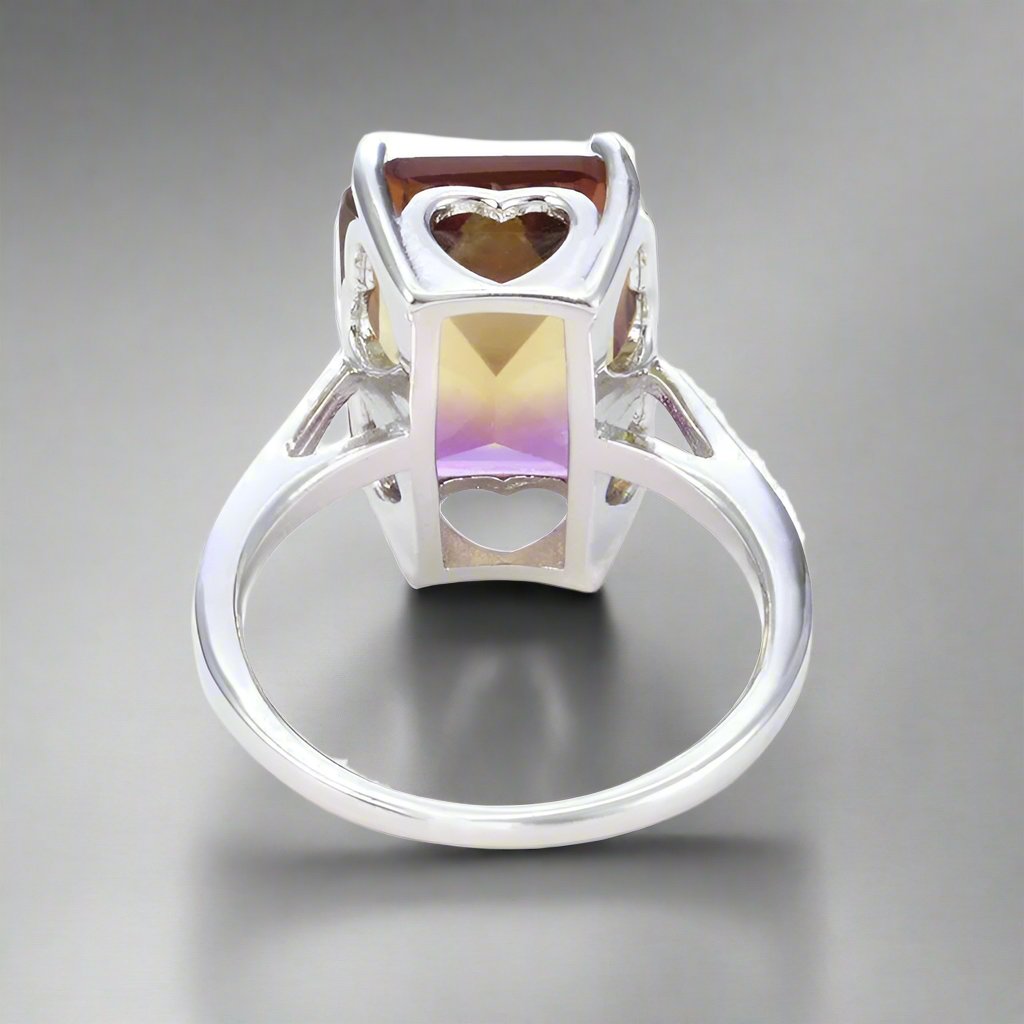 Feshionn IOBI Rings Harmony Emerald Cut Simulated Ametrine Solitaire Ring