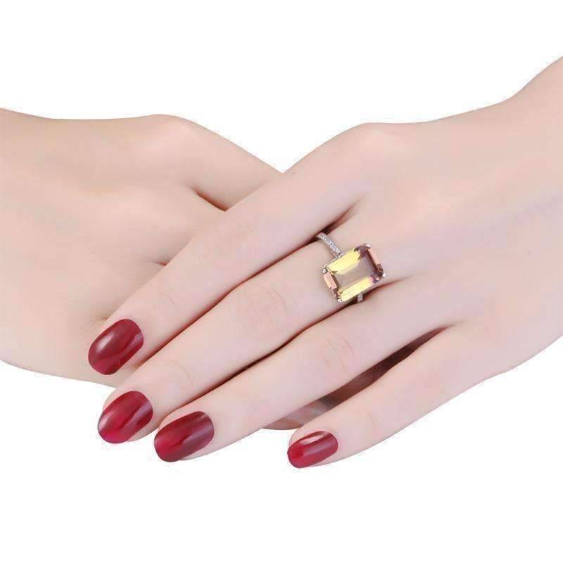 Feshionn IOBI Rings Harmony Emerald Cut Simulated Ametrine Solitaire Ring