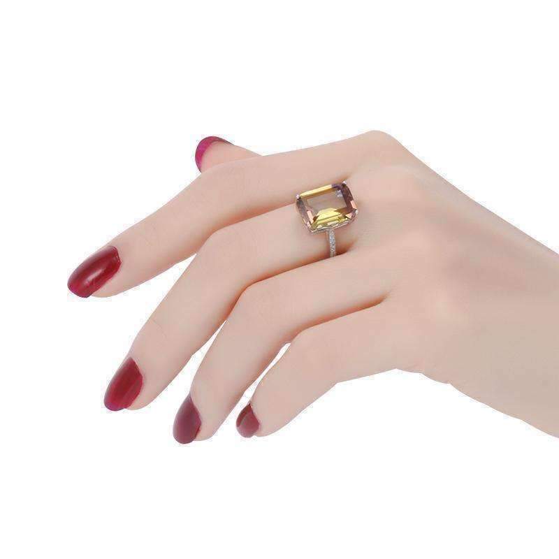 Feshionn IOBI Rings Harmony Emerald Cut Simulated Ametrine Solitaire Ring