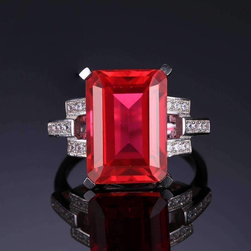 Feshionn IOBI Rings Heirloom 9CT Emerald Cut Simulated Pigeon Blood Ruby IOBI Precious Gems Ring