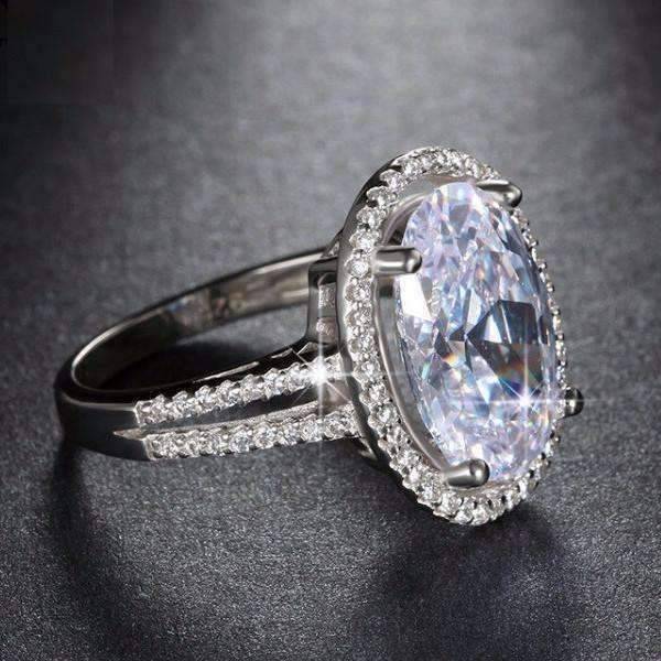 Feshionn IOBI Rings "Ingenue" 6 Carat Oval Halo White Gold Plated Split Shank Ring