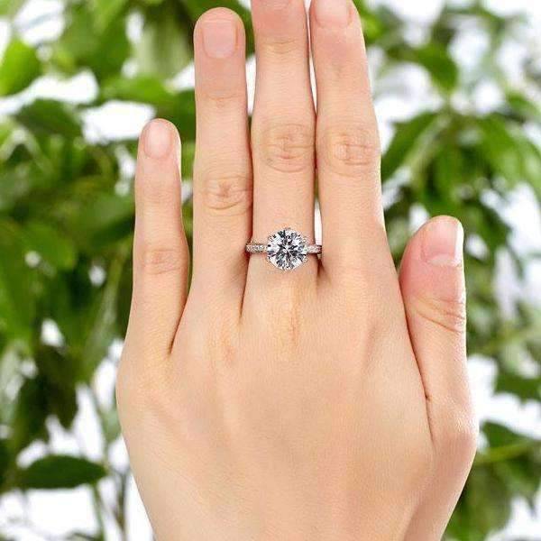 Feshionn IOBI Rings Lavish Fire 3CT Simulated White Sapphire Triple Pavé Trellis Solitaire Ring