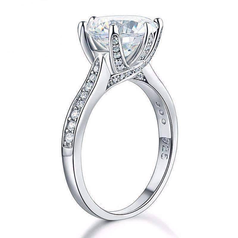 Feshionn IOBI Rings Lavish Fire 3CT Simulated White Sapphire Triple Pavé Trellis Solitaire Ring