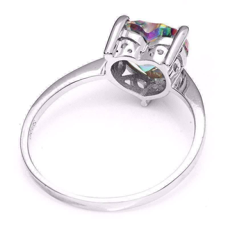 Feshionn IOBI Rings Rainbow Fire Genuine Mystic Topaz Heart Cut 2.6CT IOBI Precious Gems Solitaire Ring