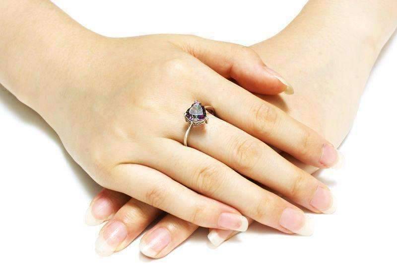 Feshionn IOBI Rings Rainbow Fire Genuine Mystic Topaz Heart Cut 2.6CT IOBI Precious Gems Solitaire Ring