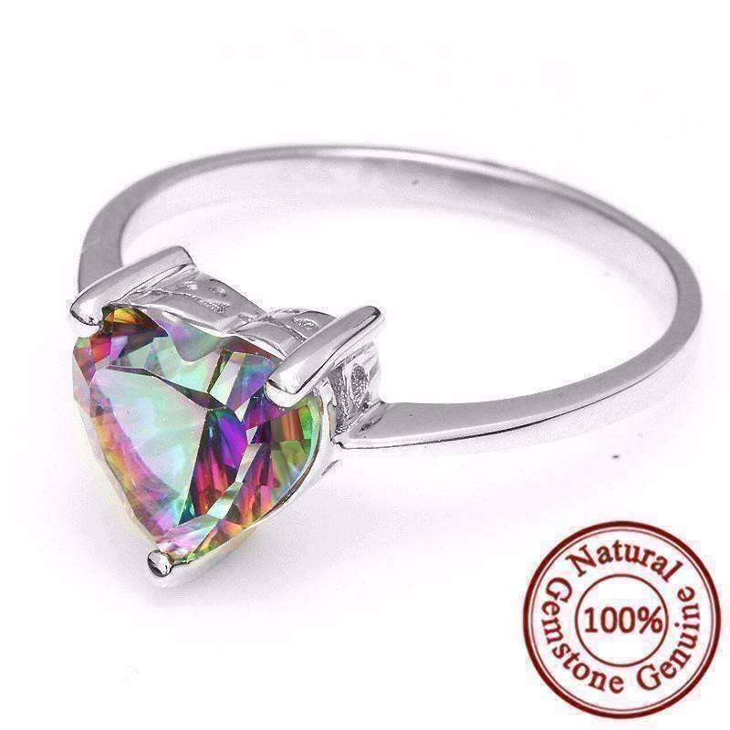 Feshionn IOBI Rings Rainbow Fire Genuine Mystic Topaz Heart Cut 2.6CT IOBI Precious Gems Solitaire Ring