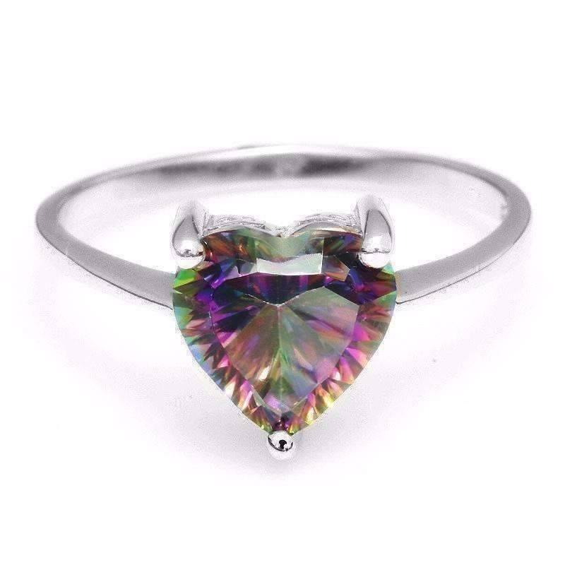 Feshionn IOBI Rings Rainbow Fire Genuine Mystic Topaz Heart Cut 2.6CT IOBI Precious Gems Solitaire Ring