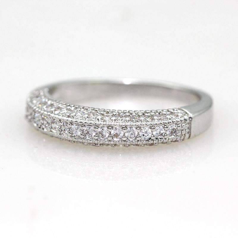 Feshionn IOBI Rings "Sofia" Micro Pavé Set Cubic Zirconia Milgrain Half Band Ring