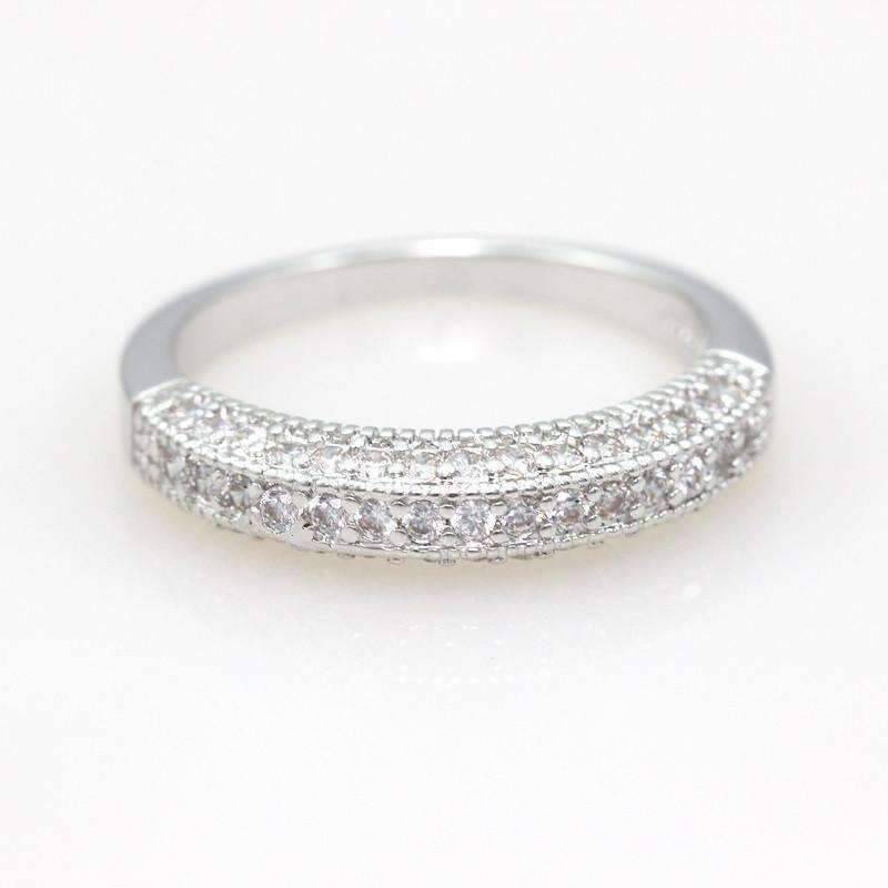 Feshionn IOBI Rings "Sofia" Micro Pavé Set Cubic Zirconia Milgrain Half Band Ring