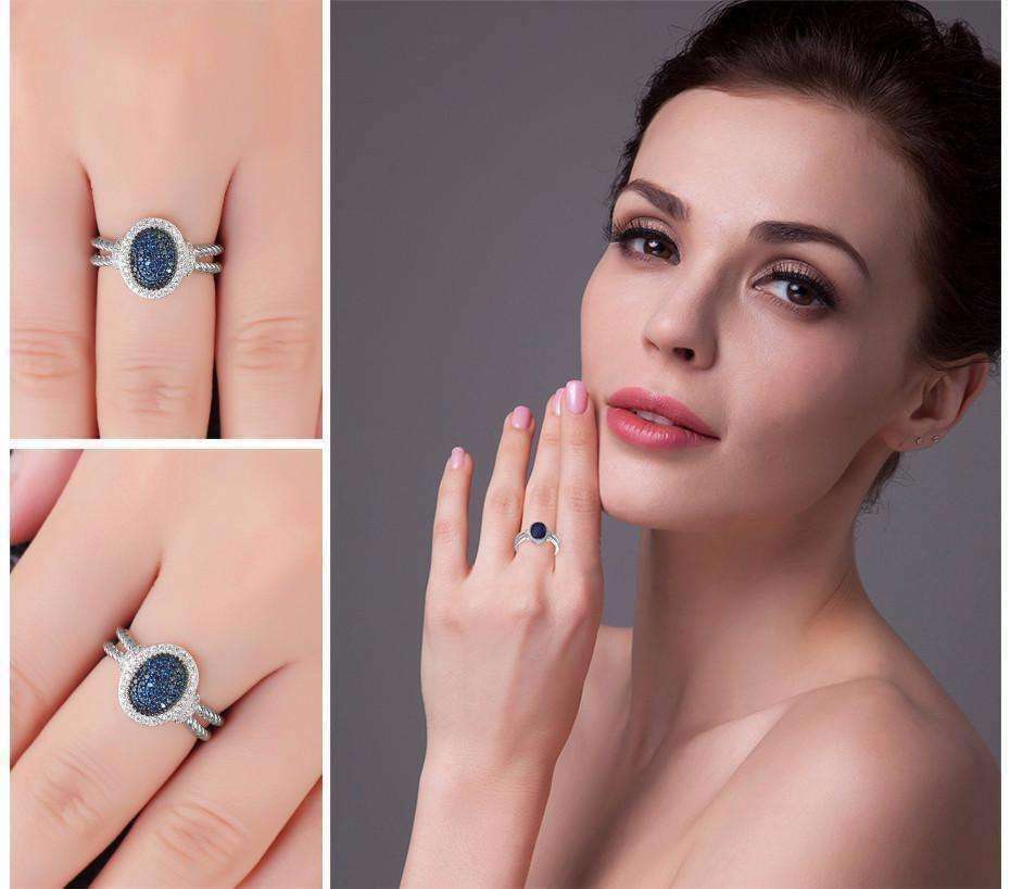 Feshionn IOBI Rings Starlight Blue Spinel Pavé Halo IOBI Precious Gems Ring