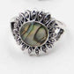 Feshionn IOBI Rings Sunburst Abalone Shell and Black Crystal Vintage Silver Ring