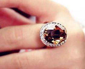 Feshionn IOBI Rings "Symphony in Champagne" Classic Oval Champagne Topaz and Diamond Austrian Crystal Halo Cocktail Ring