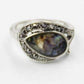 Feshionn IOBI Rings Tear Drop Abalone Shell and Black Crystal Vintage Silver Ring