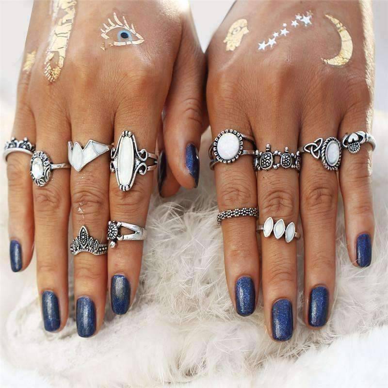 Feshionn IOBI Rings Ultimate Opal Collection Boho Midi-Knuckle Rings Set of 12