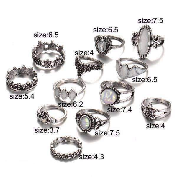 Feshionn IOBI Rings Ultimate Opal Collection Boho Midi-Knuckle Rings Set of 12