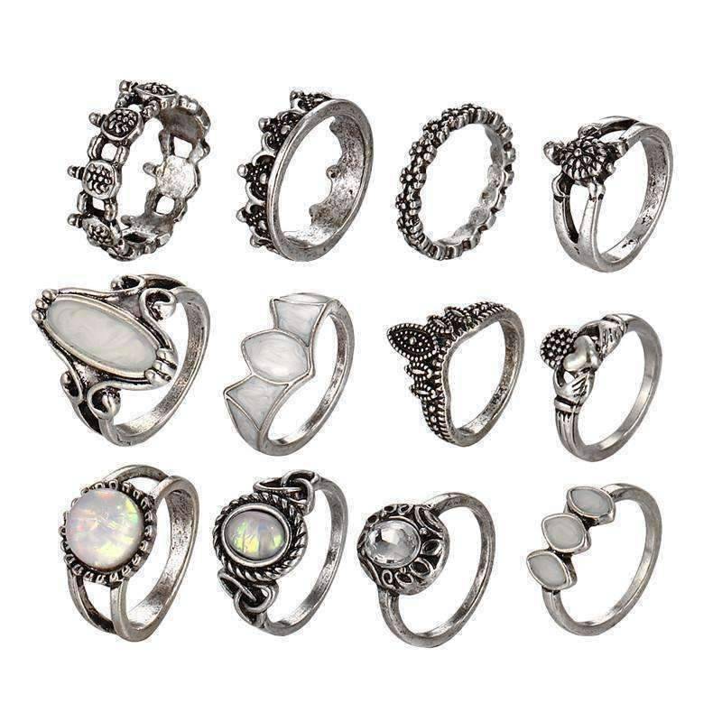 Feshionn IOBI Rings Ultimate Opal Collection Boho Midi-Knuckle Rings Set of 12