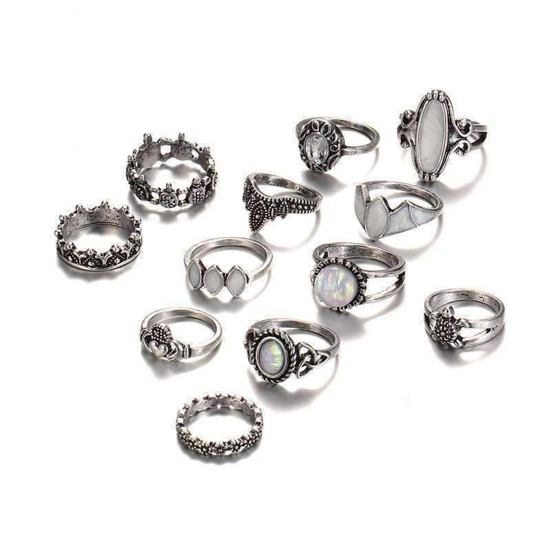 Feshionn IOBI Rings Ultimate Opal Collection Boho Midi-Knuckle Rings Set of 12