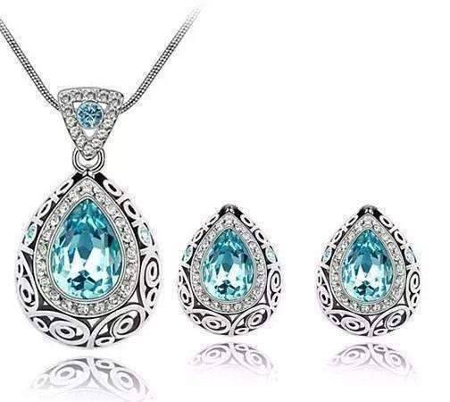 Feshionn IOBI Sets Aqua Earrings Only Vintage Filigree Teardrop Necklace and Earrings Set or Individual - Choose Your Color!