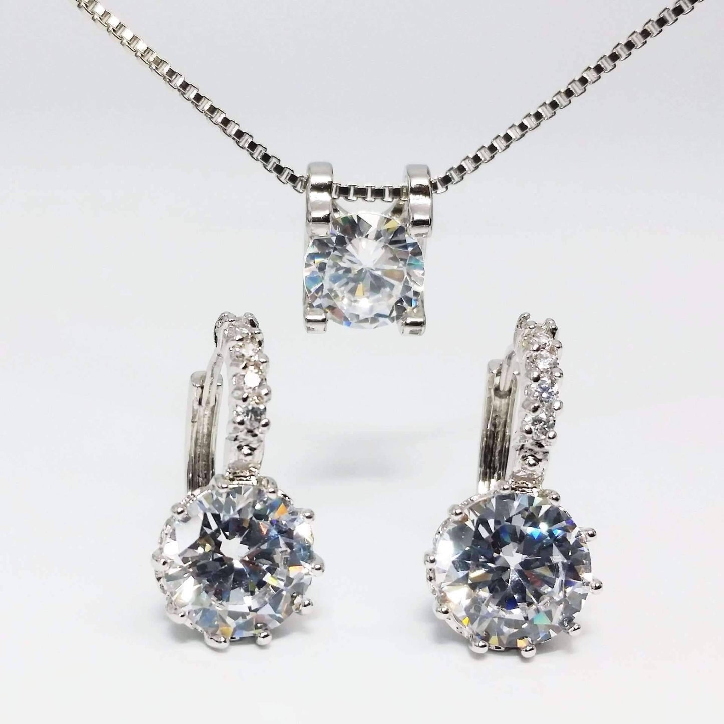 Feshionn IOBI Sets Diamond White ON SALE - Elena Bold Solitaire Necklace and Hoop Earrings Set in Blushing Pink or Diamond White