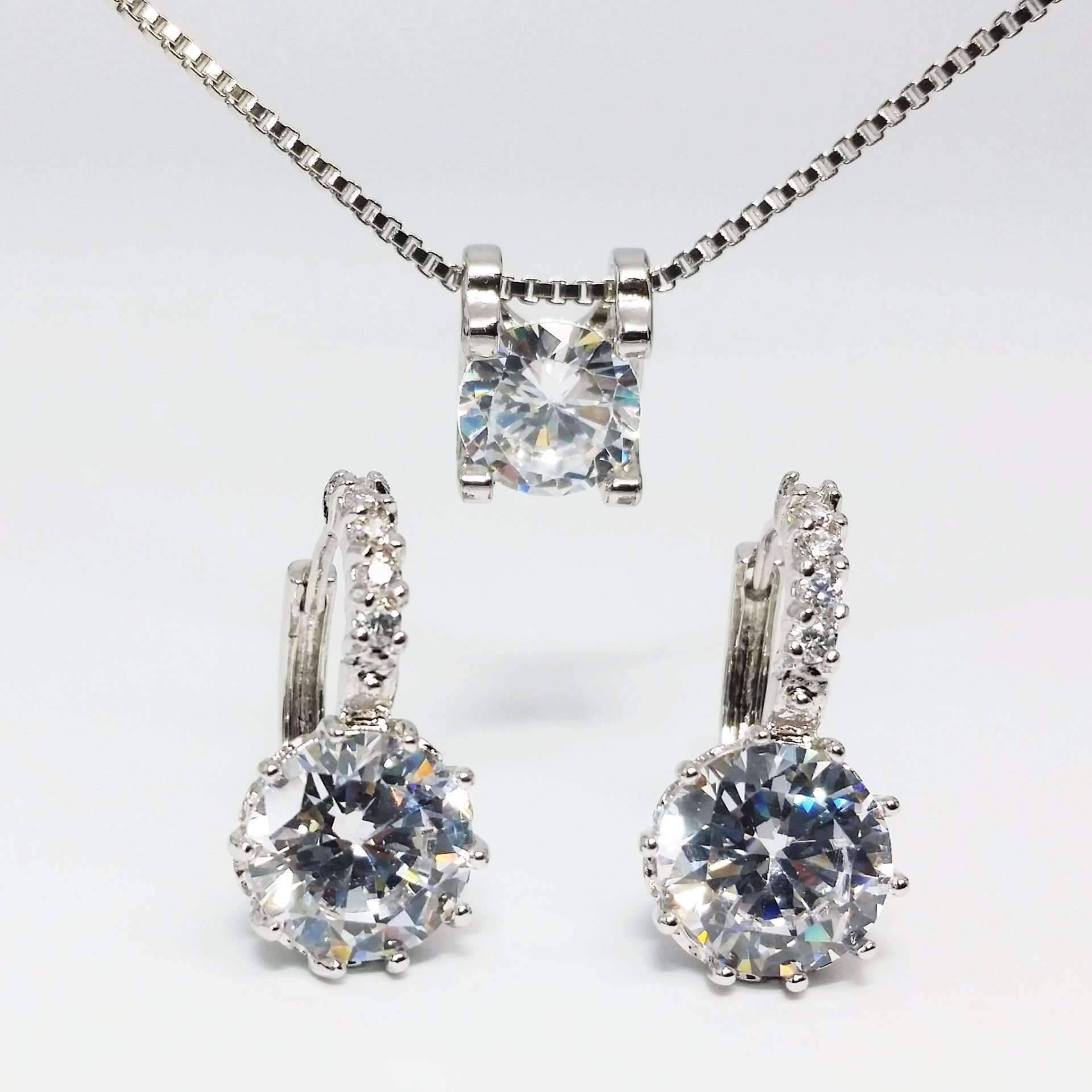 Feshionn IOBI Sets Diamond White ON SALE - Elena Bold Solitaire Necklace and Hoop Earrings Set in Blushing Pink or Diamond White