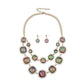 Feshionn IOBI Sets Exotic Peacock Iridescent Cabochon Layered Necklace and Earring Set