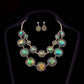 Feshionn IOBI Sets Exotic Peacock Iridescent Cabochon Layered Necklace and Earring Set