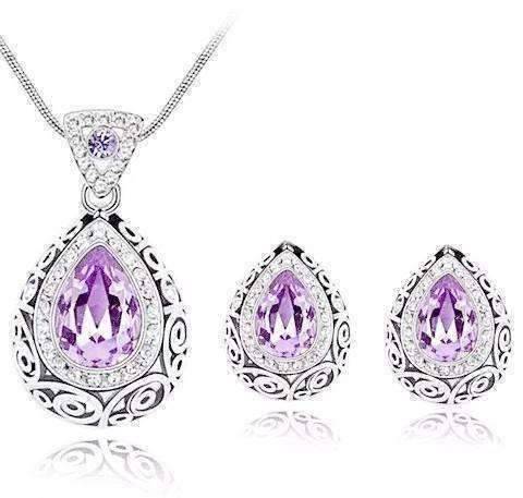 Feshionn IOBI Sets Lilac Necklace and Earring Set Vintage Filigree Teardrop Necklace and Earrings Set or Individual - Choose Your Color!