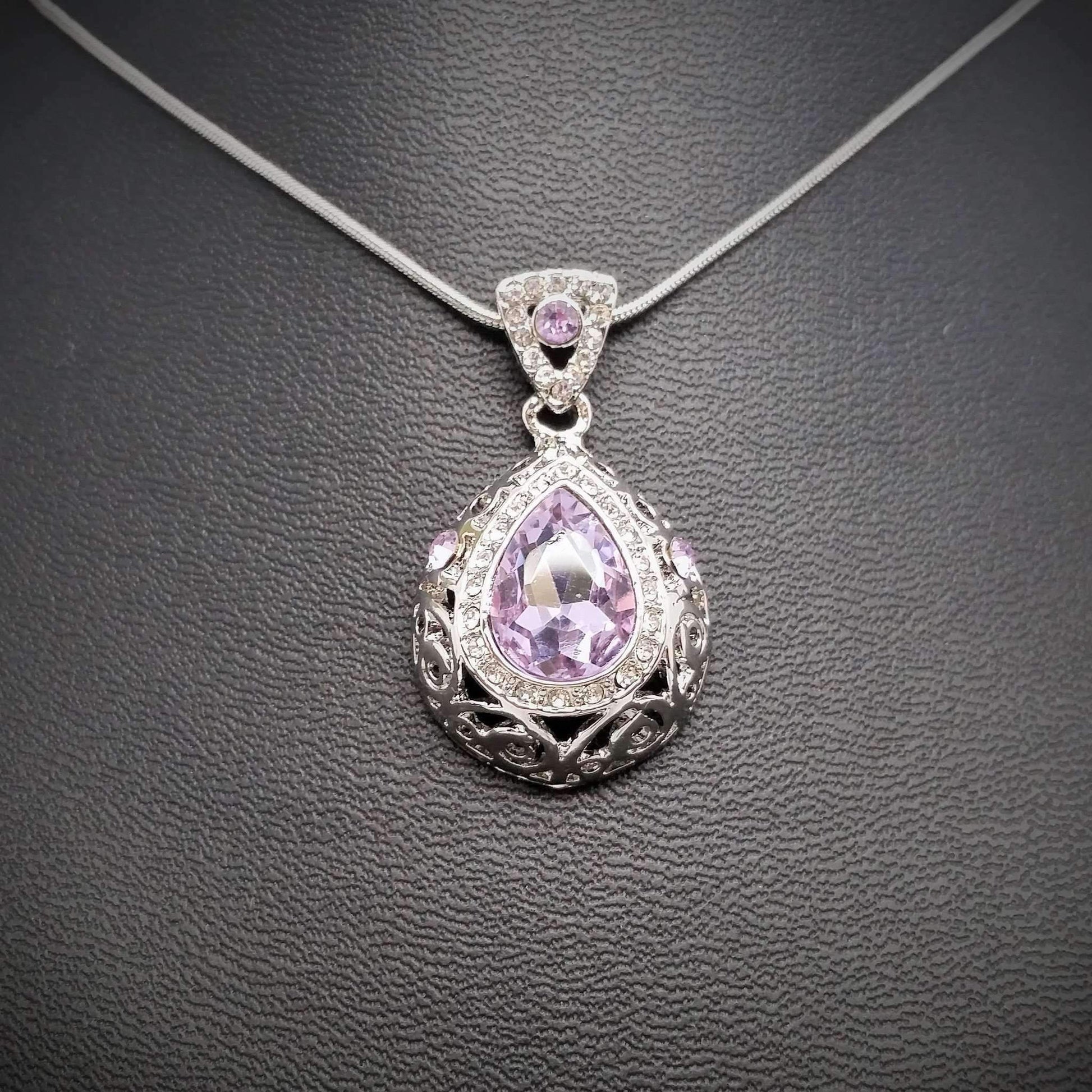 Feshionn IOBI Sets Lilac Necklace Only Vintage Filigree Teardrop Necklace and Earrings Set or Individual - Choose Your Color!