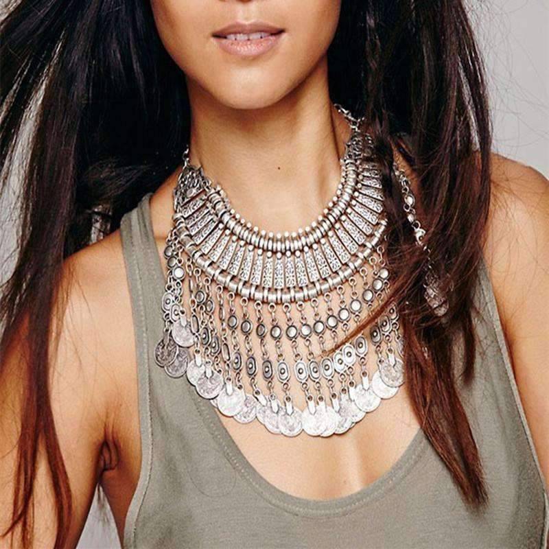 Feshionn IOBI Sets Noble Roman Dangling Coin Collar Necklace, Bracelet and Earring Set