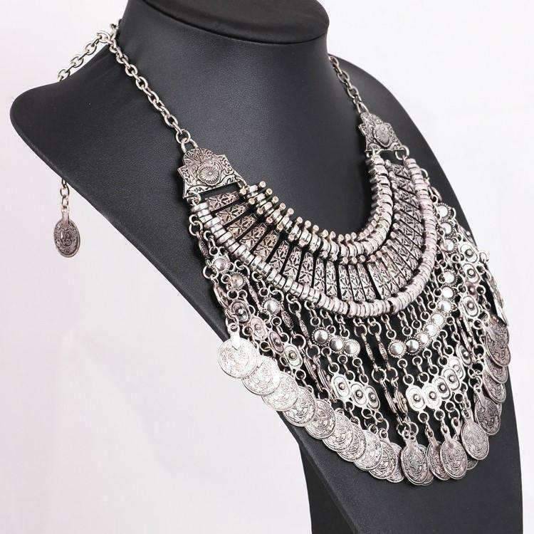Feshionn IOBI Sets Noble Roman Dangling Coin Collar Necklace, Bracelet and Earring Set