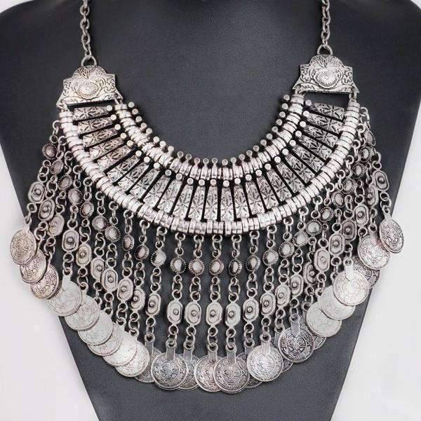 Feshionn IOBI Sets Noble Roman Dangling Coin Collar Necklace, Bracelet and Earring Set