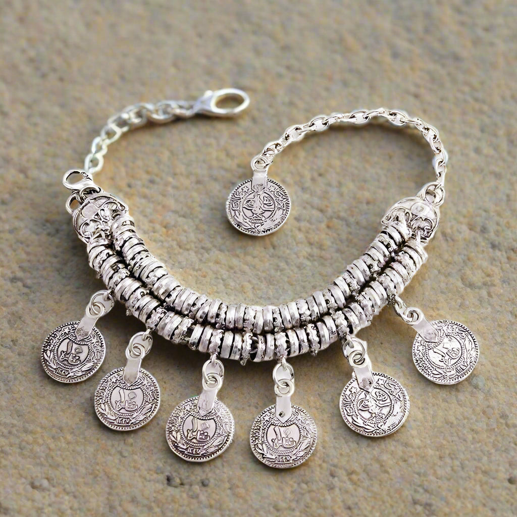 Feshionn IOBI Sets Noble Roman Dangling Coin Collar Necklace, Bracelet and Earring Set