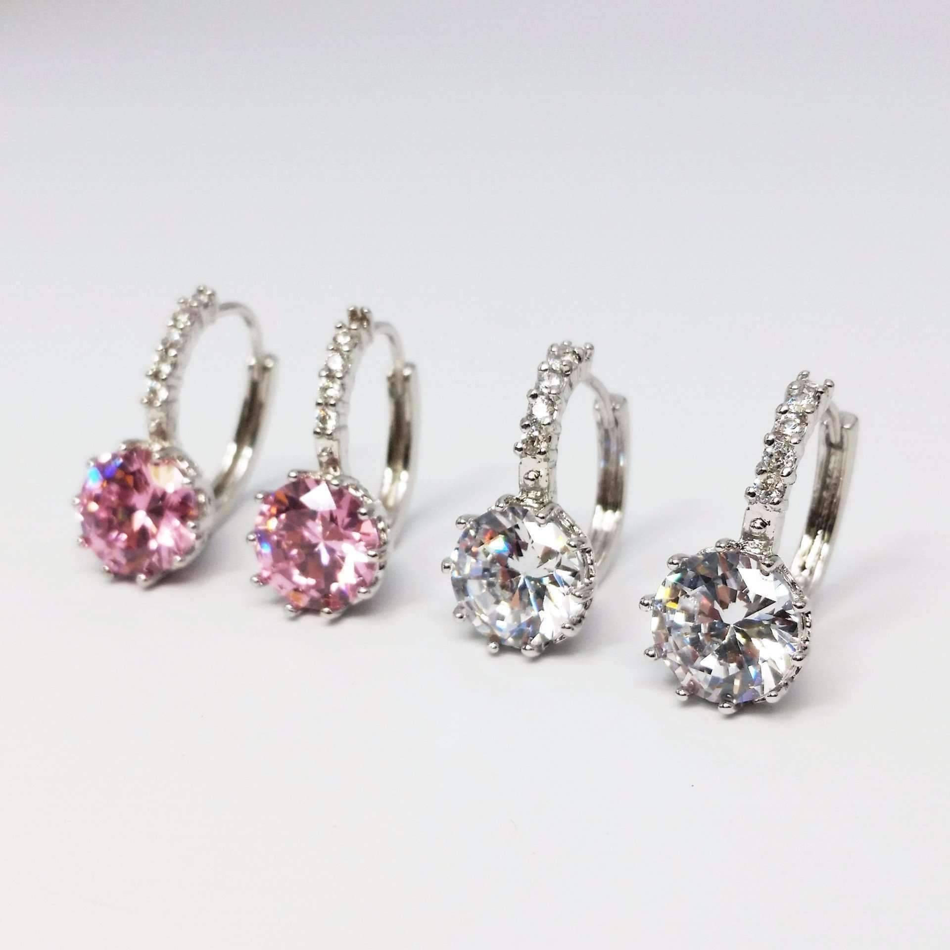 Feshionn IOBI Sets ON SALE - Elena Bold Solitaire Necklace and Hoop Earrings Set in Blushing Pink or Diamond White