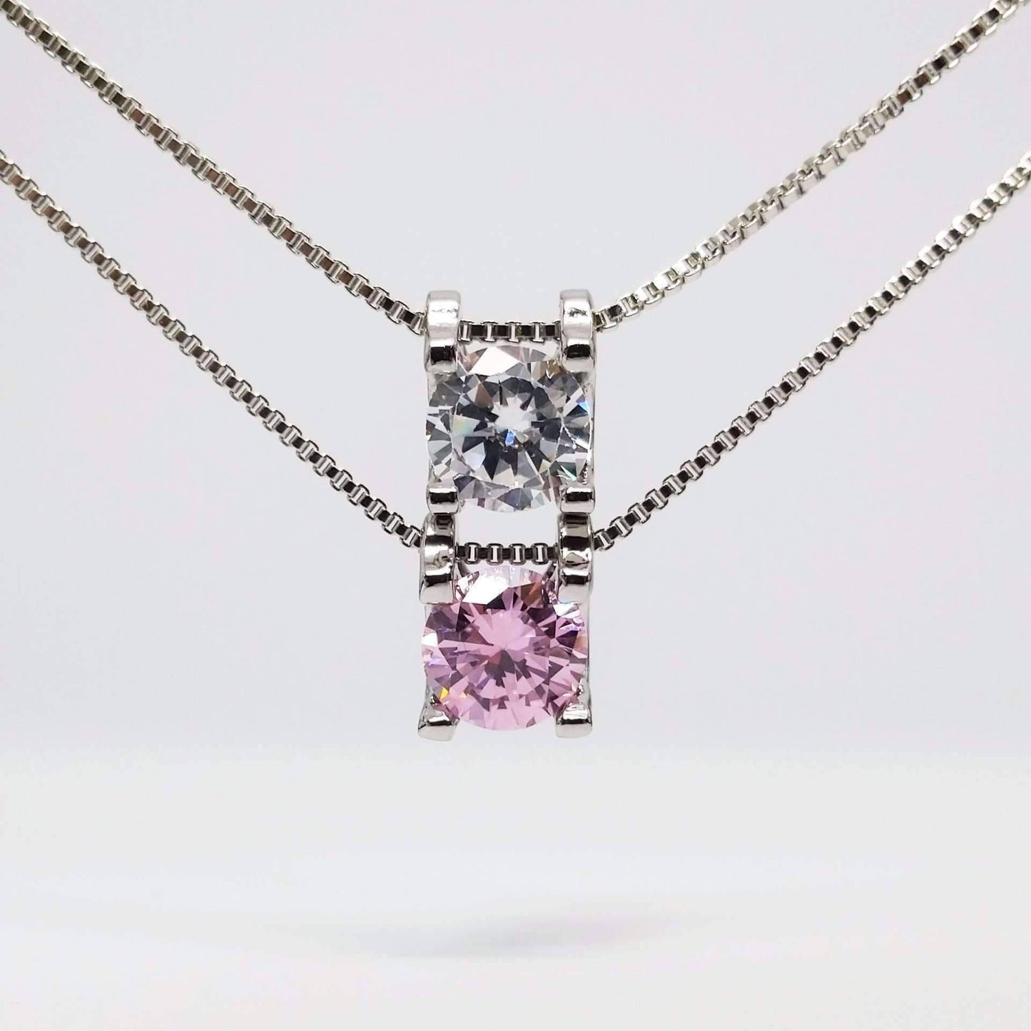 Feshionn IOBI Sets ON SALE - Elena Bold Solitaire Necklace and Hoop Earrings Set in Blushing Pink or Diamond White