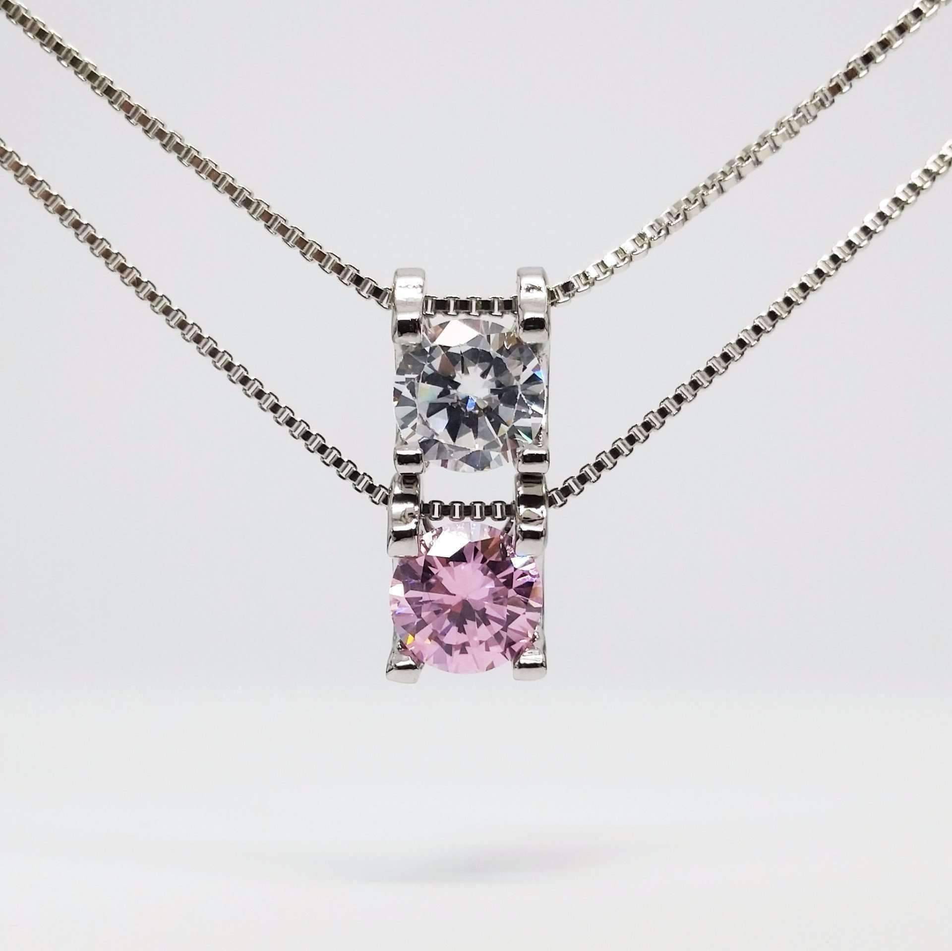 Feshionn IOBI Sets ON SALE - Elena Bold Solitaire Necklace and Hoop Earrings Set in Blushing Pink or Diamond White