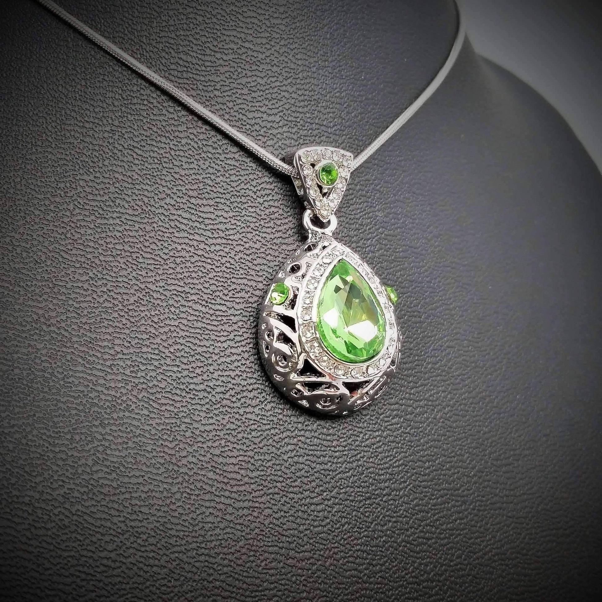 Feshionn IOBI Sets Peridot Necklace Only Vintage Filigree Teardrop Necklace and Earrings Set or Individual - Choose Your Color!
