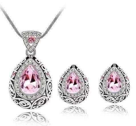 Feshionn IOBI Sets Pink Earrings Only Vintage Filigree Teardrop Necklace and Earrings Set or Individual - Choose Your Color!