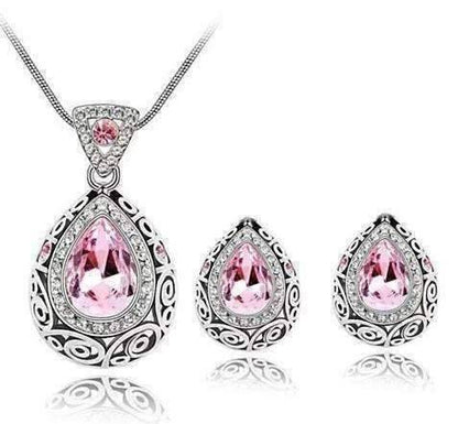 Feshionn IOBI Sets Pink Earrings Only Vintage Filigree Teardrop Necklace and Earrings Set or Individual - Choose Your Color!