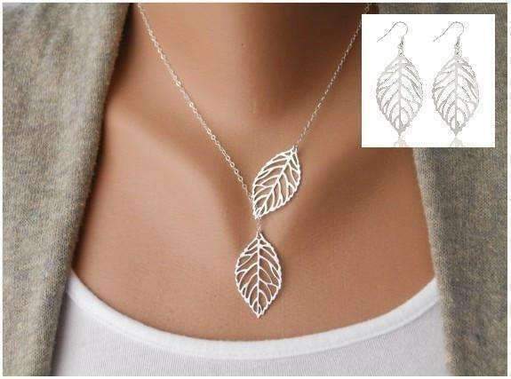 Feshionn IOBI Sets White Gold Discounted Set Seasons of Beauty Leaf Cut Out Necklace or Earrings