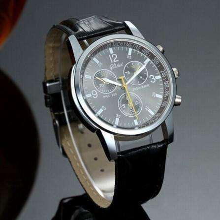 Feshionn IOBI Watches Black CLEARANCE - Men's Luxury Tach Watch Stainless Steel with Leather Band In Two Colors