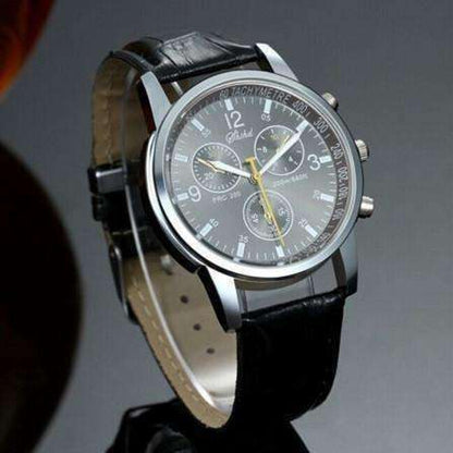 Feshionn IOBI Watches Black CLEARANCE - Men's Luxury Tach Watch Stainless Steel with Leather Band In Two Colors