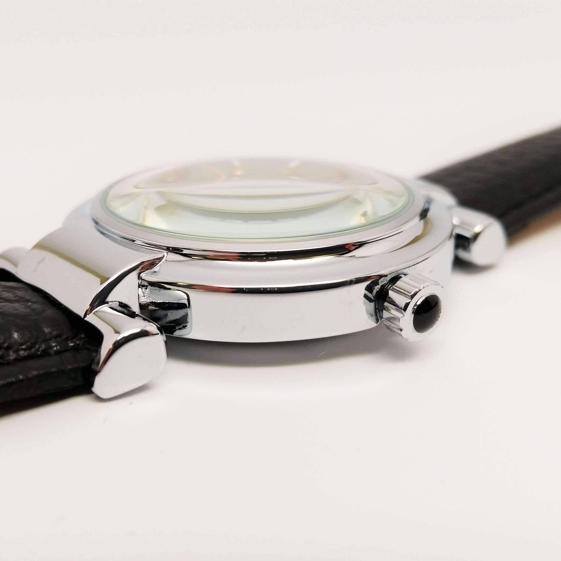 Feshionn IOBI Watches Black with Black Crown Sophisticated Omega Case Water Resistant Wrist Watch With Leather Band - 5 Colors to Choose!