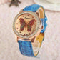Feshionn IOBI Watches Blue CLEARANCE - Shimmering Butterfly Rose Gold Ladies Leather Watch