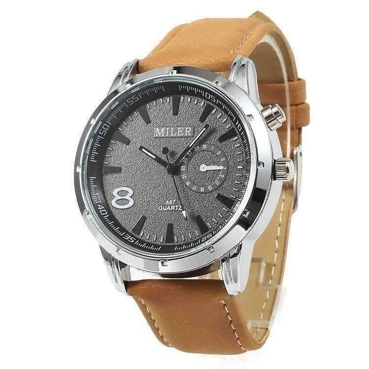 Feshionn IOBI Watches Camel Sueded Leather 8 Watch For Men or Women - Your Choice of Black, Camel, or Dark Grey